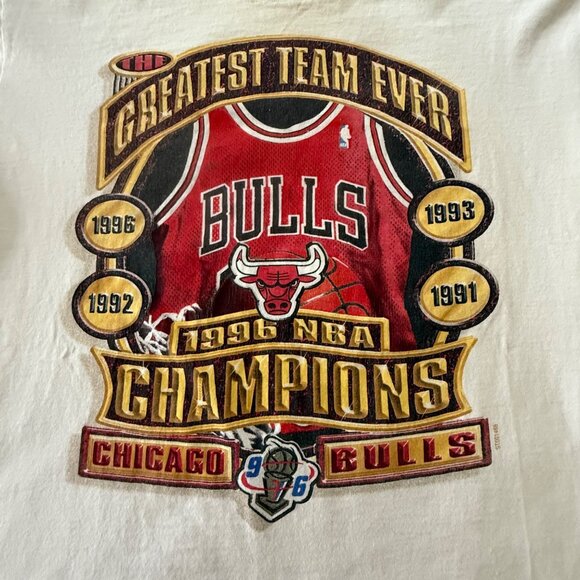 1996 90's Vintage Starter Chicago Bulls 1996 NBA Champions T-Shirt Sz L *RARE* - Picture 2 of 4